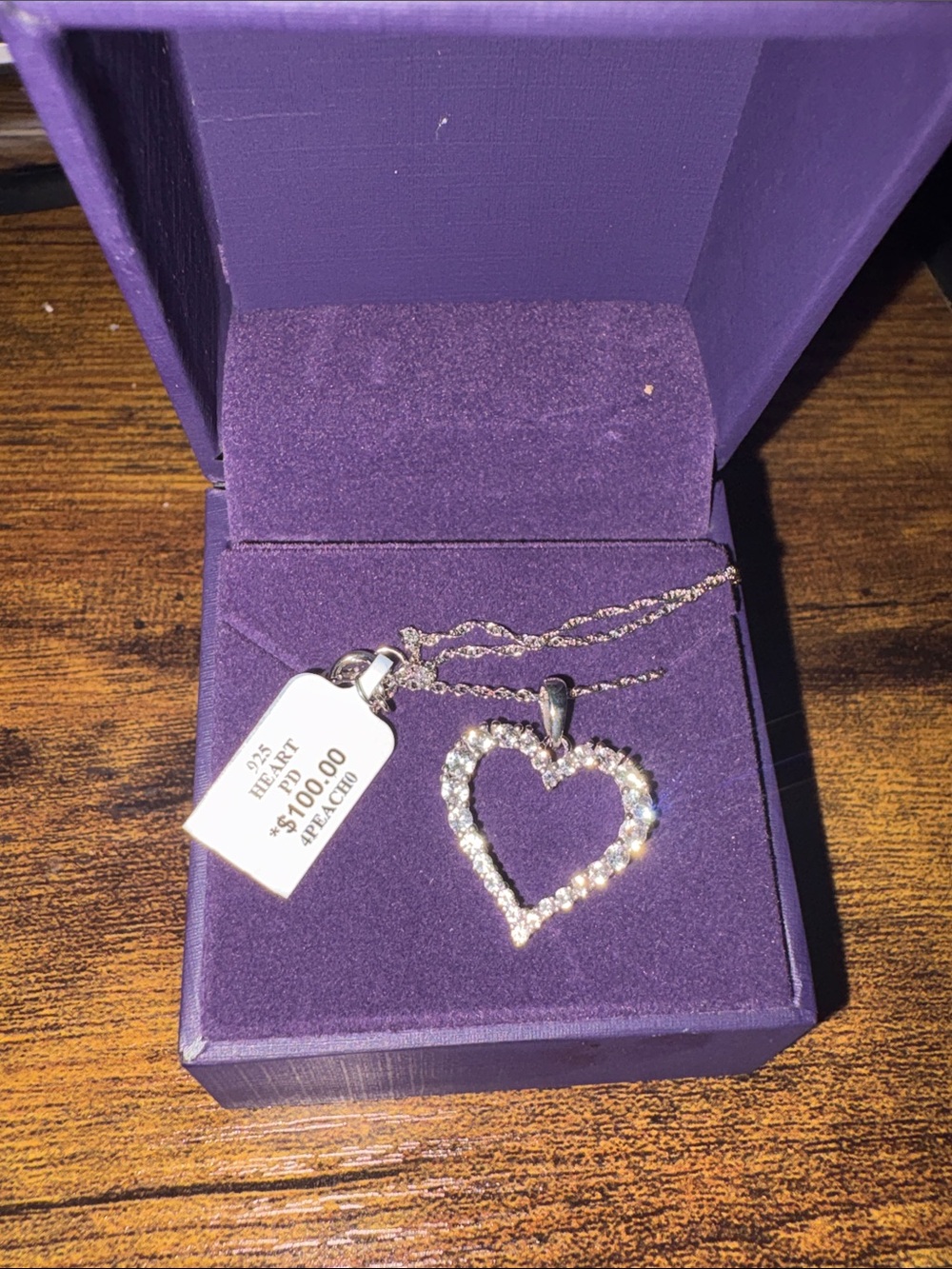 Zales Sterling Silver Open Heart Necklace with Clear Stones